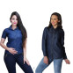 Womens Denim Solid Shirt Buy 1 Get 1 Free  Navy Blue Pattern Solid 